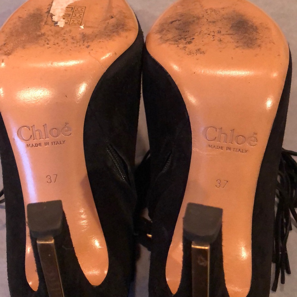 Chloe Black Suede Fringe Ankle booties - Picture 5 of 6